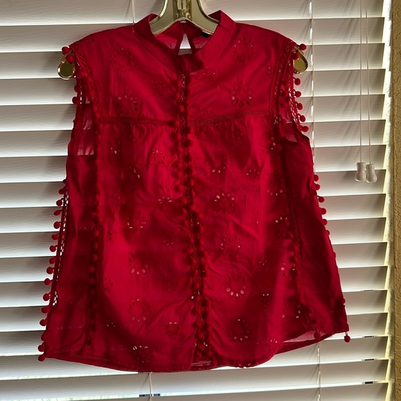 Red blouse embroidered with tassels. Like new - Picture 1 of 8